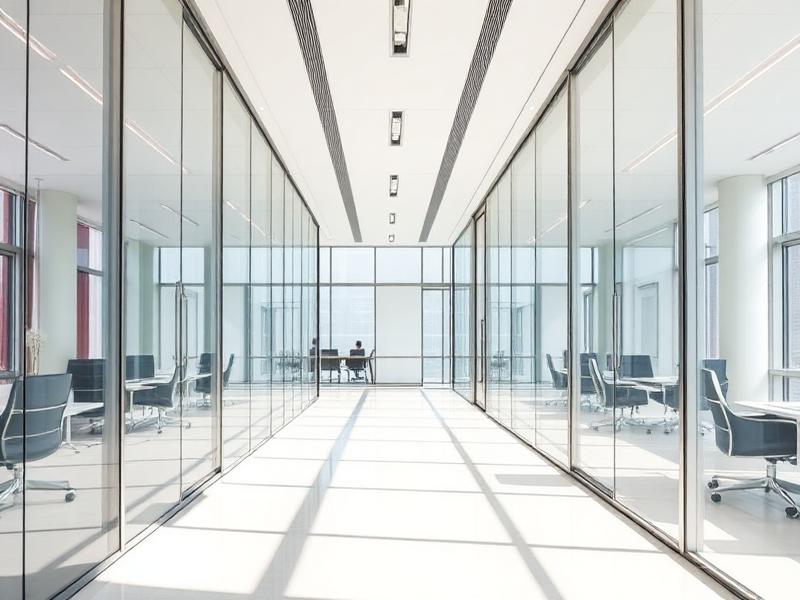 Office interior with floor-to-ceiling glass partitions